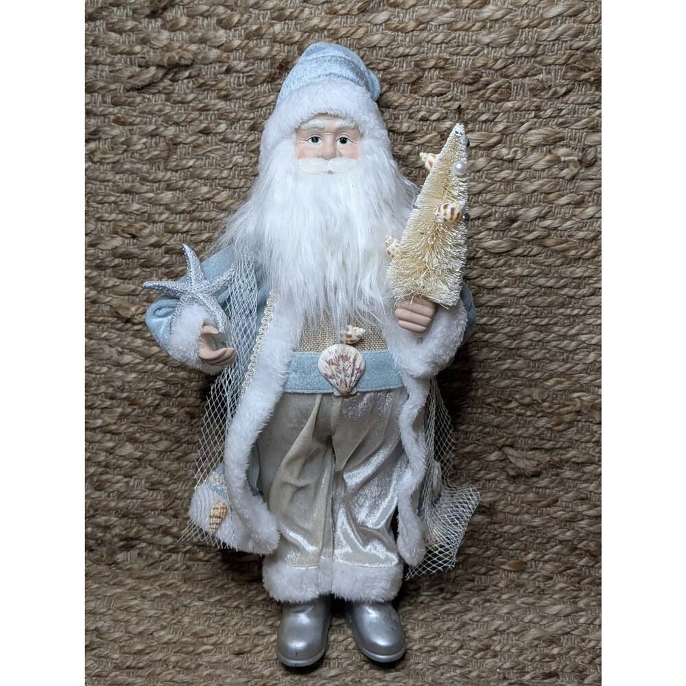 Vintage Nautical Christmas Ocean Santa Claus Figurine Seashells Coastal Decor